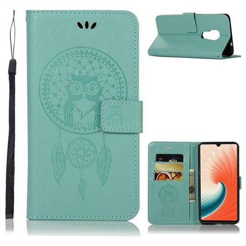 Intricate Embossing Owl Campanula Leather Wallet Case for Huawei Mate 20 - Green