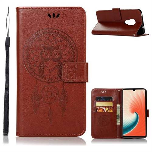 Intricate Embossing Owl Campanula Leather Wallet Case for Huawei Mate 20 - Brown
