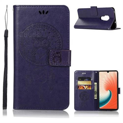 Intricate Embossing Owl Campanula Leather Wallet Case for Huawei Mate 20 - Purple
