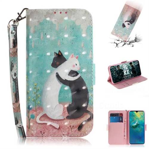 Black and White Cat 3D Painted Leather Wallet Phone Case for Huawei Mate 20
