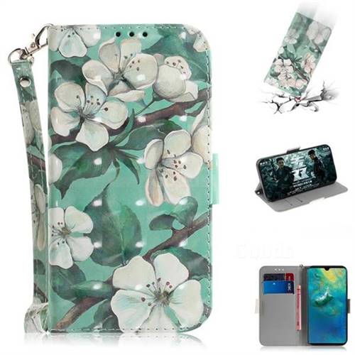 Watercolor Flower 3D Painted Leather Wallet Phone Case for Huawei Mate 20