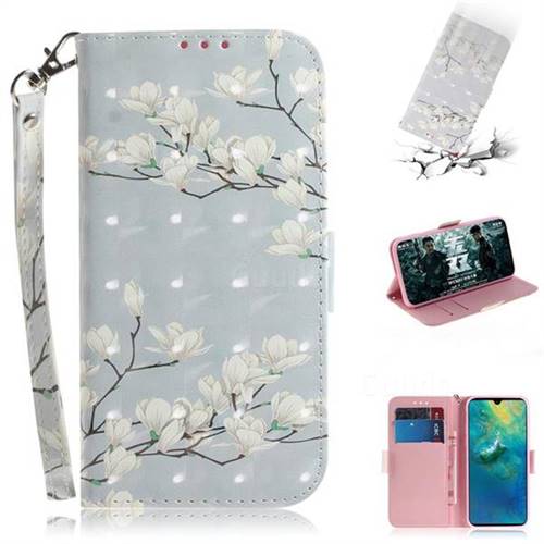 Magnolia Flower 3D Painted Leather Wallet Phone Case for Huawei Mate 20