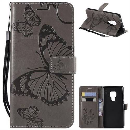 Embossing 3D Butterfly Leather Wallet Case for Huawei Mate 20 - Gray