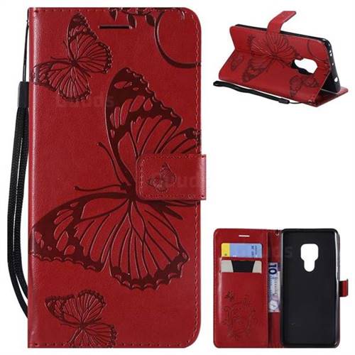 Embossing 3D Butterfly Leather Wallet Case for Huawei Mate 20 - Red