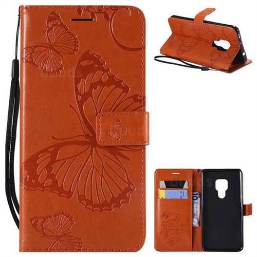 Embossing 3D Butterfly Leather Wallet Case for Huawei Mate 20 - Orange