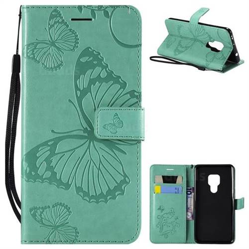 Embossing 3D Butterfly Leather Wallet Case for Huawei Mate 20 - Green