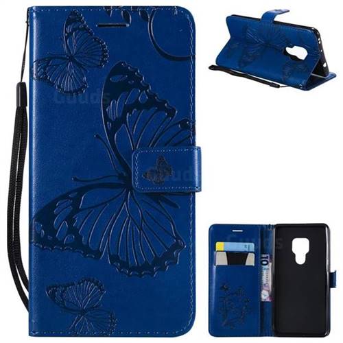 Embossing 3D Butterfly Leather Wallet Case for Huawei Mate 20 - Blue