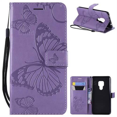 Embossing 3D Butterfly Leather Wallet Case for Huawei Mate 20 - Purple