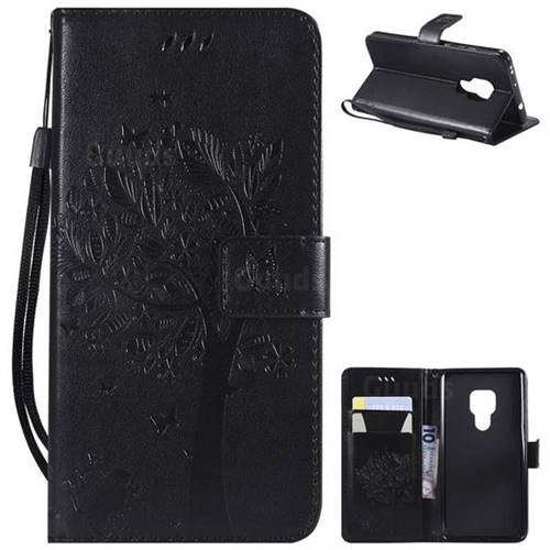 Embossing Butterfly Tree Leather Wallet Case for Huawei Mate 20 - Black