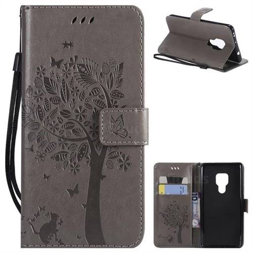 Embossing Butterfly Tree Leather Wallet Case for Huawei Mate 20 - Grey