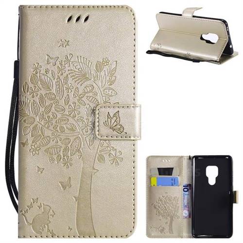 Embossing Butterfly Tree Leather Wallet Case for Huawei Mate 20 - Champagne