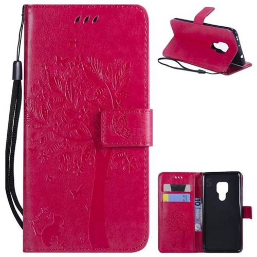 Embossing Butterfly Tree Leather Wallet Case for Huawei Mate 20 - Rose