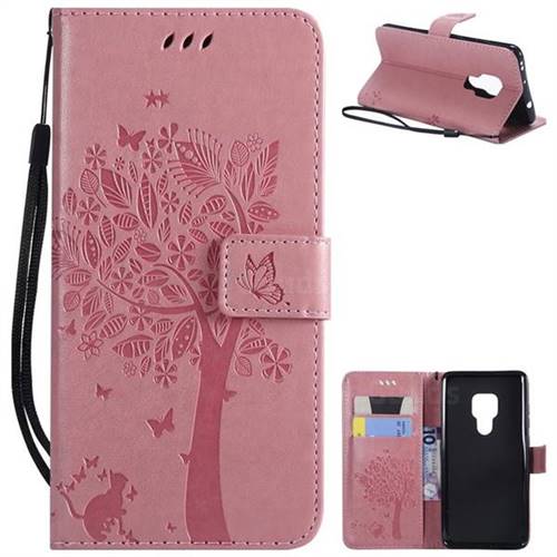 Embossing Butterfly Tree Leather Wallet Case for Huawei Mate 20 - Pink