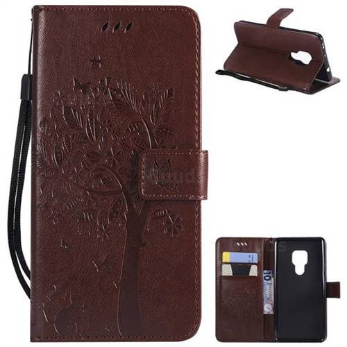 Embossing Butterfly Tree Leather Wallet Case for Huawei Mate 20 - Coffee