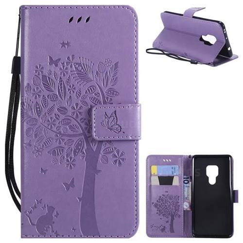Embossing Butterfly Tree Leather Wallet Case for Huawei Mate 20 - Violet