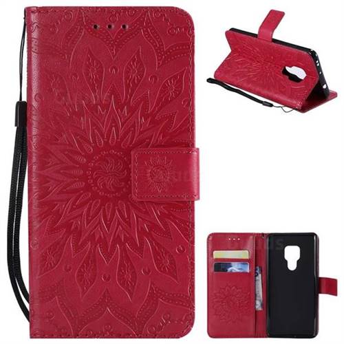 Embossing Sunflower Leather Wallet Case for Huawei Mate 20 - Red
