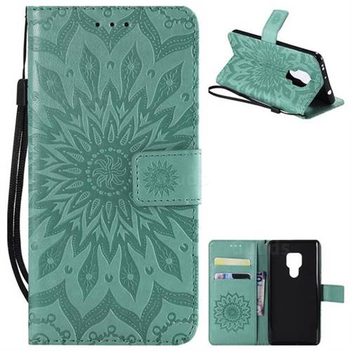 Embossing Sunflower Leather Wallet Case for Huawei Mate 20 - Green
