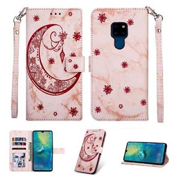 Moon Flower Marble Leather Wallet Phone Case for Huawei Mate 20 - Pink