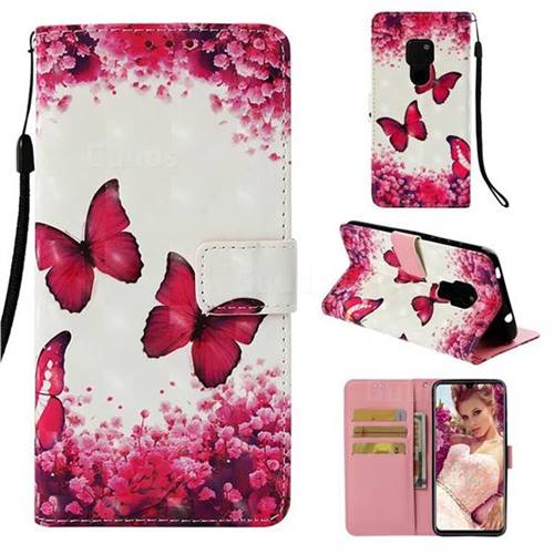 Rose Butterfly 3D Painted Leather Wallet Case for Huawei Mate 20