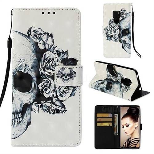 Skull Flower 3D Painted Leather Wallet Case for Huawei Mate 20