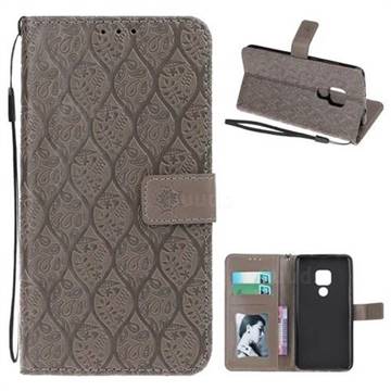 Intricate Embossing Rattan Flower Leather Wallet Case for Huawei Mate 20 - Grey