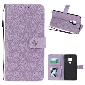 Intricate Embossing Rattan Flower Leather Wallet Case for Huawei Mate 20 - Purple