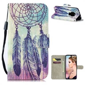Feather Wind Chimes 3D Painted Leather Wallet Phone Case for Huawei Mate 20