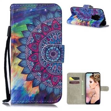 Oil Painting Mandala 3D Painted Leather Wallet Phone Case for Huawei Mate 20