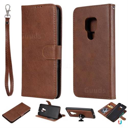 Retro Greek Detachable Magnetic PU Leather Wallet Phone Case for Huawei Mate 20 - Brown