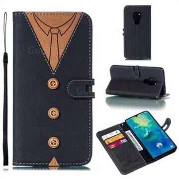 Mens Button Clothing Style Leather Wallet Phone Case for Huawei Mate 20 - Black