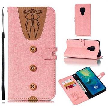 Ladies Bow Clothes Pattern Leather Wallet Phone Case for Huawei Mate 20 - Pink