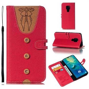 Ladies Bow Clothes Pattern Leather Wallet Phone Case for Huawei Mate 20 - Red