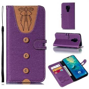 Ladies Bow Clothes Pattern Leather Wallet Phone Case for Huawei Mate 20 - Purple