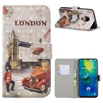 Retro London 3D Painted Leather Phone Wallet Case for Huawei Mate 20