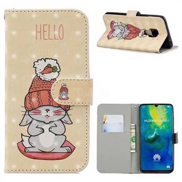 Hello Rabbit 3D Painted Leather Phone Wallet Case for Huawei Mate 20