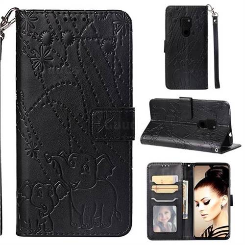 Embossing Fireworks Elephant Leather Wallet Case for Huawei Mate 20 - Black