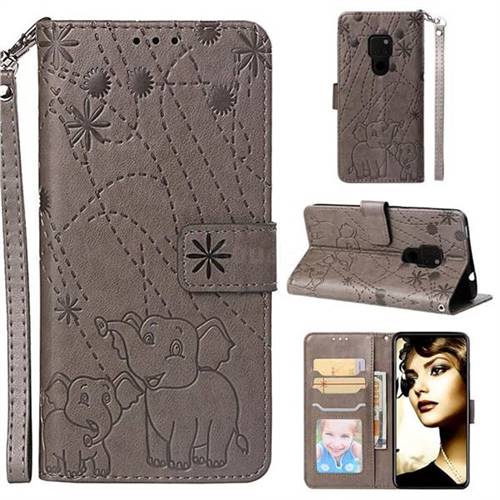 Embossing Fireworks Elephant Leather Wallet Case for Huawei Mate 20 - Gray