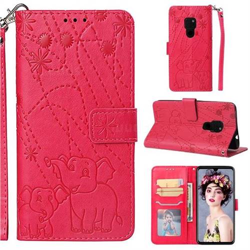 Embossing Fireworks Elephant Leather Wallet Case for Huawei Mate 20 - Red
