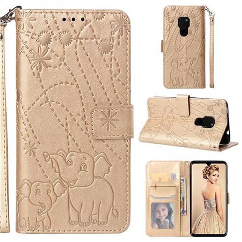 Embossing Fireworks Elephant Leather Wallet Case for Huawei Mate 20 - Golden