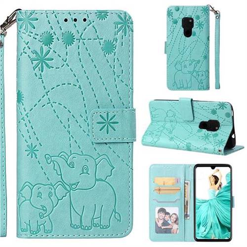 Embossing Fireworks Elephant Leather Wallet Case for Huawei Mate 20 - Green