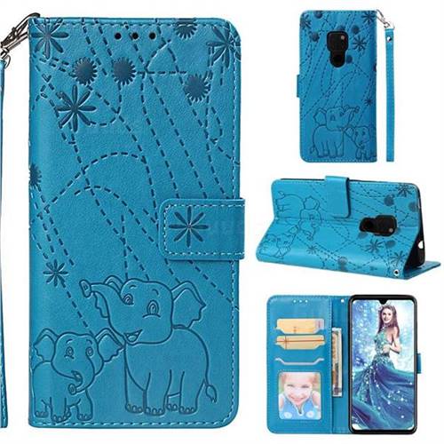 Embossing Fireworks Elephant Leather Wallet Case for Huawei Mate 20 - Blue