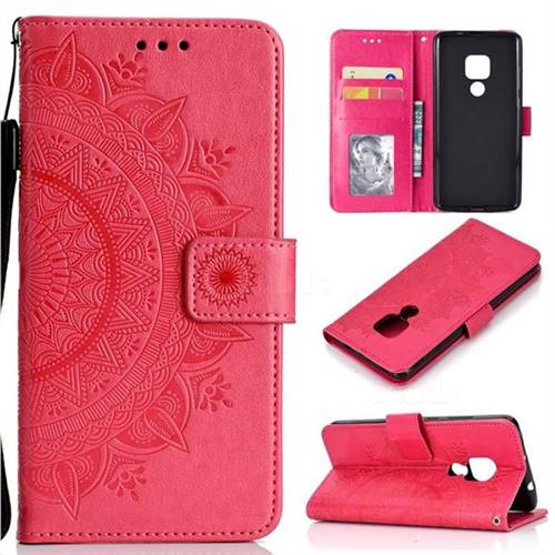 Intricate Embossing Datura Leather Wallet Case for Huawei Mate 20 - Rose Red