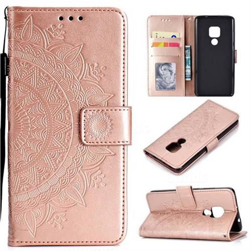 Intricate Embossing Datura Leather Wallet Case for Huawei Mate 20 - Rose Gold