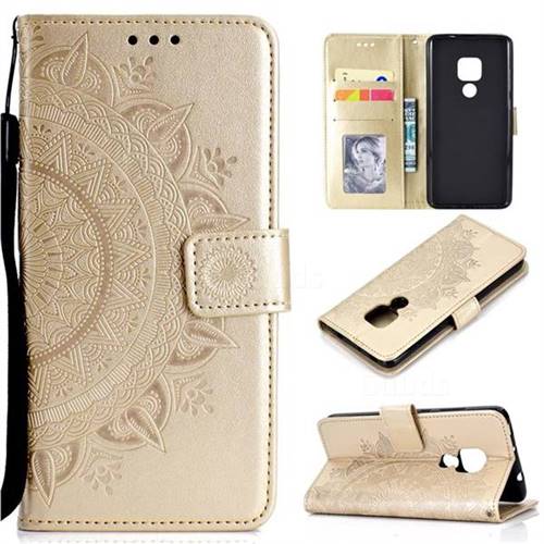 Intricate Embossing Datura Leather Wallet Case for Huawei Mate 20 - Golden