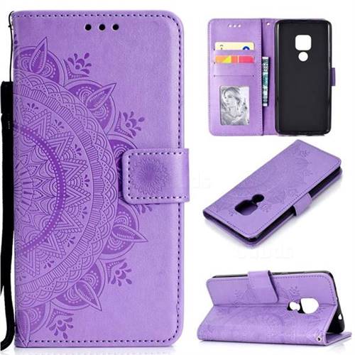 Intricate Embossing Datura Leather Wallet Case for Huawei Mate 20 - Purple