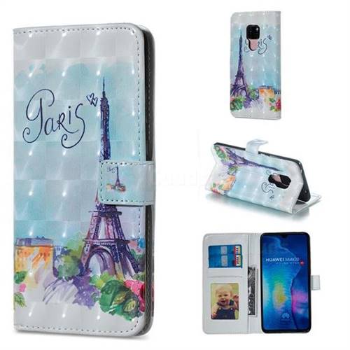 Paris Tower 3D Painted Leather Phone Wallet Case for Huawei Mate 20