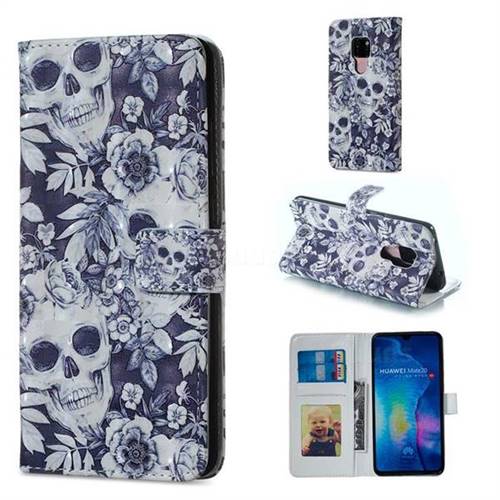 Skull Flower 3D Painted Leather Phone Wallet Case for Huawei Mate 20