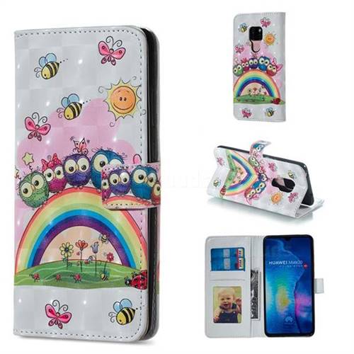 Rainbow Owl Family 3D Painted Leather Phone Wallet Case for Huawei Mate 20