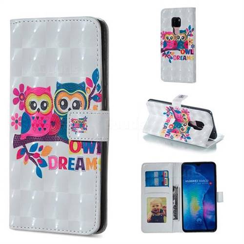 Couple Owl 3D Painted Leather Phone Wallet Case for Huawei Mate 20