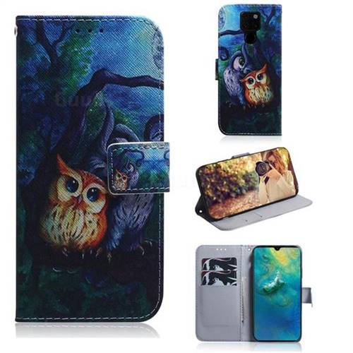 Oil Painting Owl PU Leather Wallet Case for Huawei Mate 20